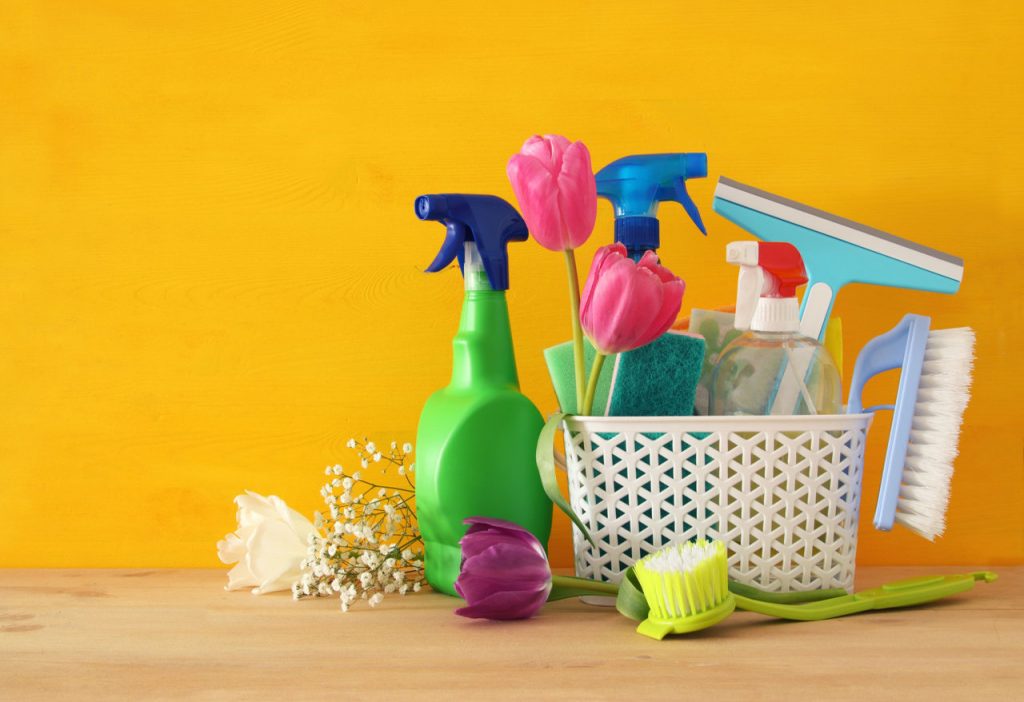 Cleaning products on a bright background